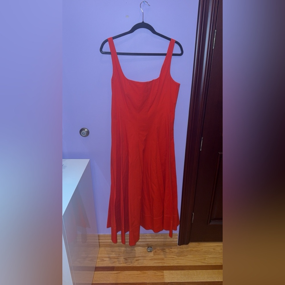 STAUD Red Poplin Midi Dress